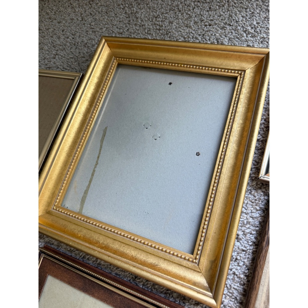 Vintage Mixed Picture Frame Lot 8pc Gold Wood Metal Tabletop Gallery Set - Picture 4 of 9